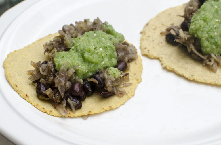 Black Bean Soup with Tomato-Tomatillo Salsa