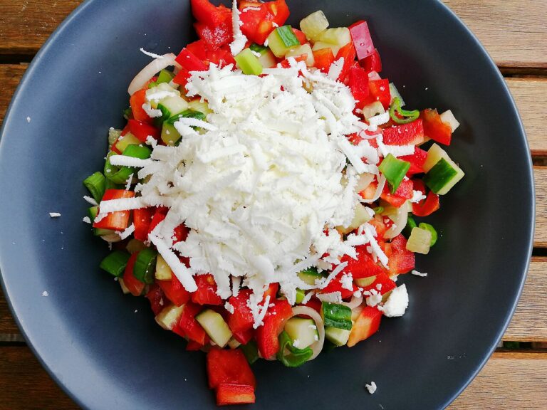 Shopska Salata (Tomato, Cucumber, and Bell Pepper Salad)